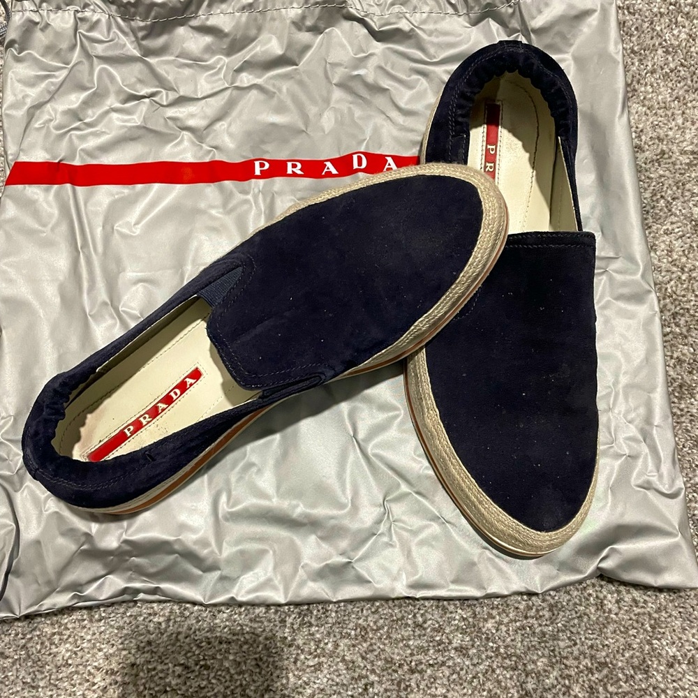 Prada Navy Suede Slip-On Loafers